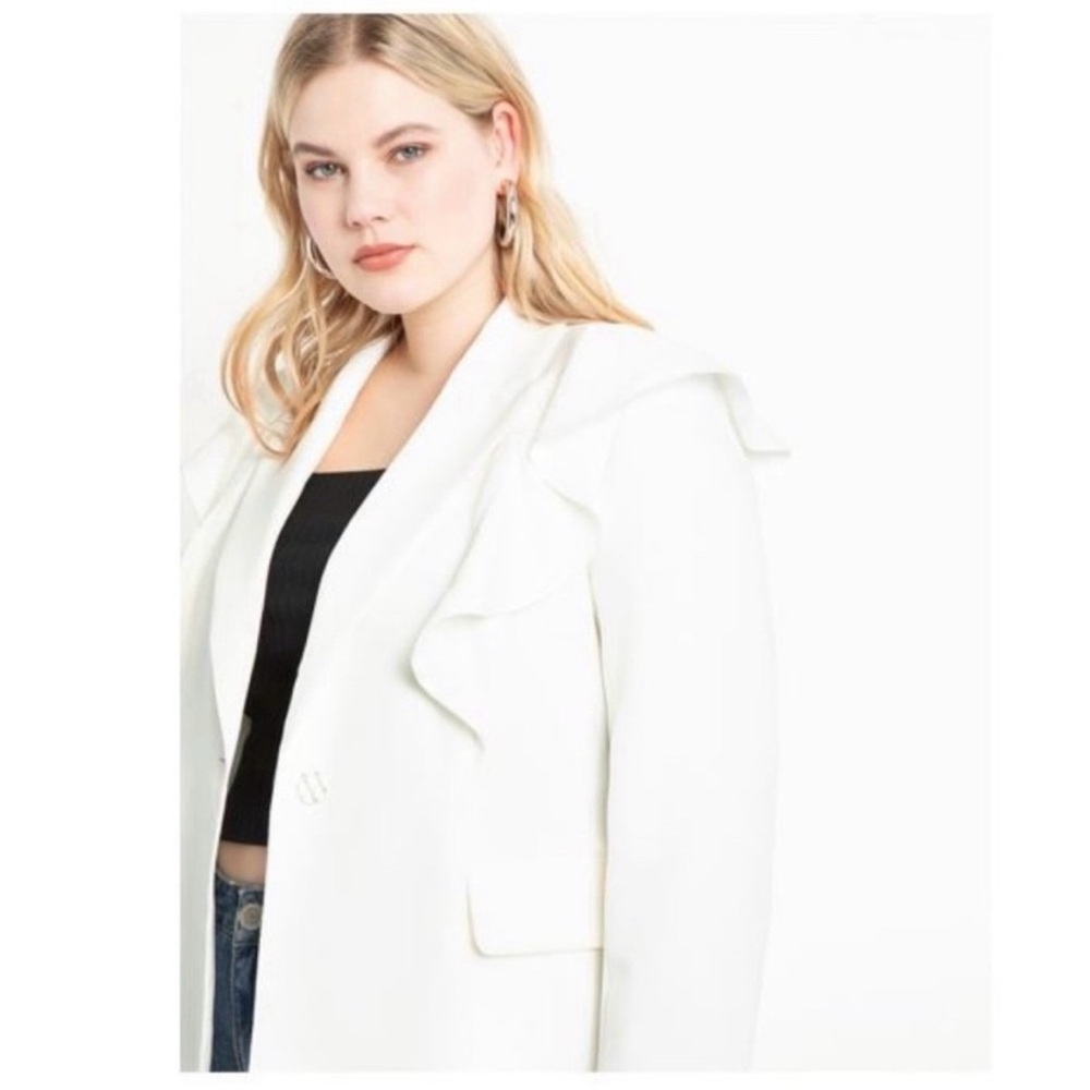 White Soft Ivory Eloquii Blazer Suit Jacket Fully Lined w Ruffle Detail Sz 20 - Picture 13 of 13